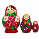 Set of 3 Wooden Floral Nesting Dolls - 3.5" Pink & Daisy Flower Matryoshka