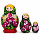 Set of Flowers on Black and Red Dress Nesting Dolls 3.5 Inches