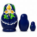 Set of 3 Wooden Floral Nesting Dolls - 3.5" Blue & Red Rose Matryoshka