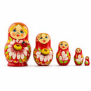 Set of 5 Daisy Flowers on Red Dress Nesting Dolls 3.5 Inches