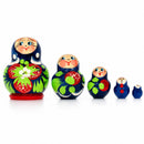 5 Miniature Strawberry Blue Dress Nesting Dolls 1.75 Inches