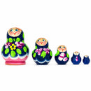 Set of 5 Wooden Floral Nesting Dolls - 3.5" Dark Blue Violet Matryoshka