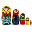 Set of 5 Wooden Floral Nesting Dolls - 4" Blue Flower Semyonov Matryoshka