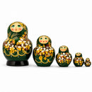 Set of 5 Golden Flowers on Red Dress Nesting Dolls  5 Inches