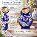 Set of 4 Wooden Floral Nesting Dolls - 3" Blue & Purple Flower Matryoshka