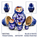 Set of 4 Wooden Floral Nesting Dolls - 3" Blue & Purple Flower Matryoshka