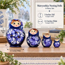 Set of 4 Wooden Floral Nesting Dolls - 3" Blue & Purple Flower Matryoshka