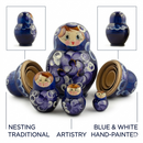 Set of 4 Wooden Floral Nesting Dolls - 3" Blue & Purple Flower Matryoshka