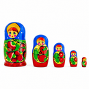 Set of 5 Wooden Floral Nesting Dolls - 6" Traditional Berry Matryoshka