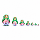 Set of 6 Horse in Winter Forest Green Dress Nesting Dolls 6 Inches