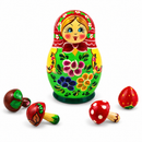 Set of 5 Wooden Matryoshka & Mushroom Figurine Set - 5" Hand Painted Art