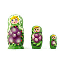 3 Daffodils Flowers on Green Dress  Wooden Nesting Dolls 3.5 Inches