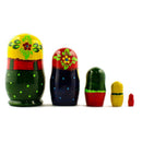 Set of 5 Wooden Floral Nesting Dolls - 4" Blue Flower Semyonov Matryoshka
