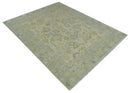 Neutral Beige and silver 8x10 Traditional Antique Finish Hand knotted Wool Area Rug