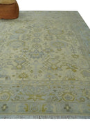 Neutral Beige and silver 8x10 Traditional Antique Finish Hand knotted Wool Area Rug