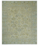 Neutral Beige and silver 8x10 Traditional Antique Finish Hand knotted Wool Area Rug