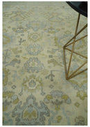Neutral Beige and silver 8x10 Traditional Antique Finish Hand knotted Wool Area Rug