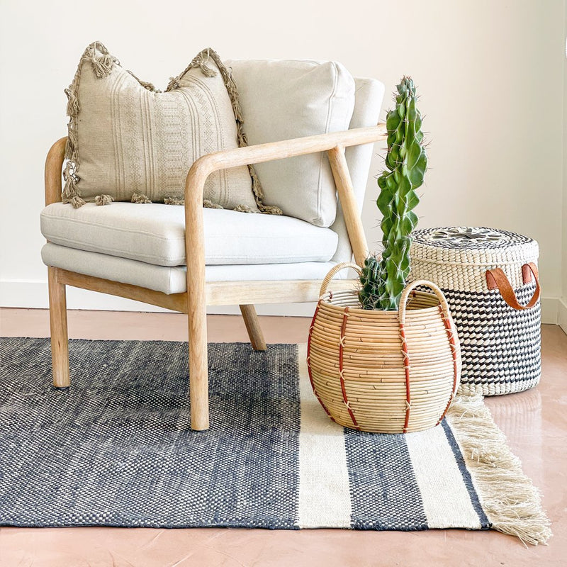 Neutral Hand Woven Boho Pillow With Fringe