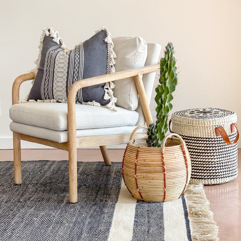 Neutral Hand Woven Boho Pillow With Fringe