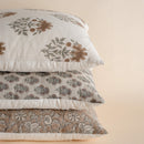 Veda Floral Block Printed Pillow Cover | Brown, Green