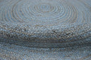 100% All Natural Fiber Hand Braided Boho Blue Round Jute Rug | JR1