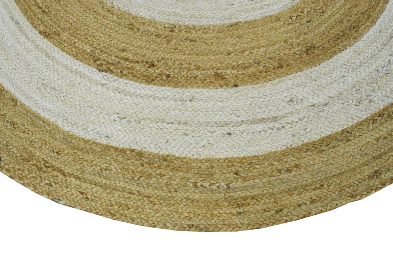 100% ALL NATURAL FIBER HAND BRAIDED BOHO White ROUND JUTE RUG | JR3