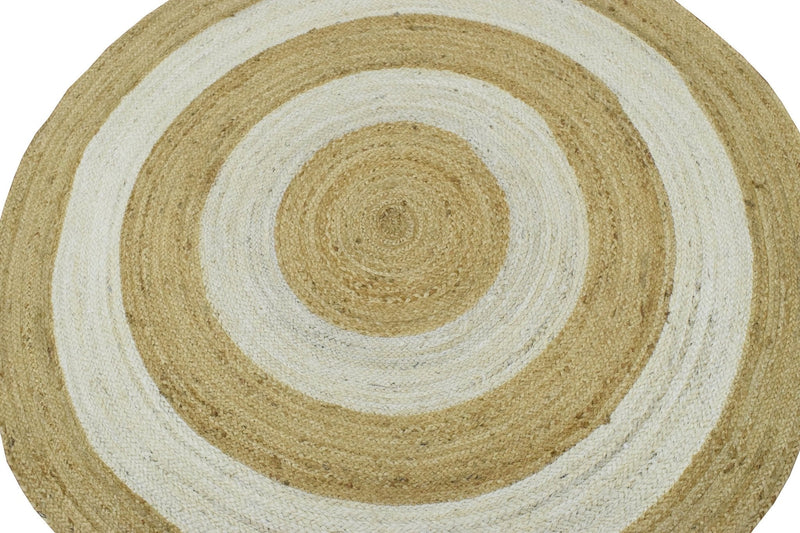 100% ALL NATURAL FIBER HAND BRAIDED BOHO White ROUND JUTE RUG | JR3