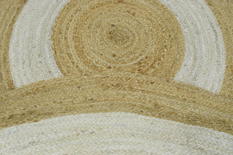 100% ALL NATURAL FIBER HAND BRAIDED BOHO White ROUND JUTE RUG | JR3