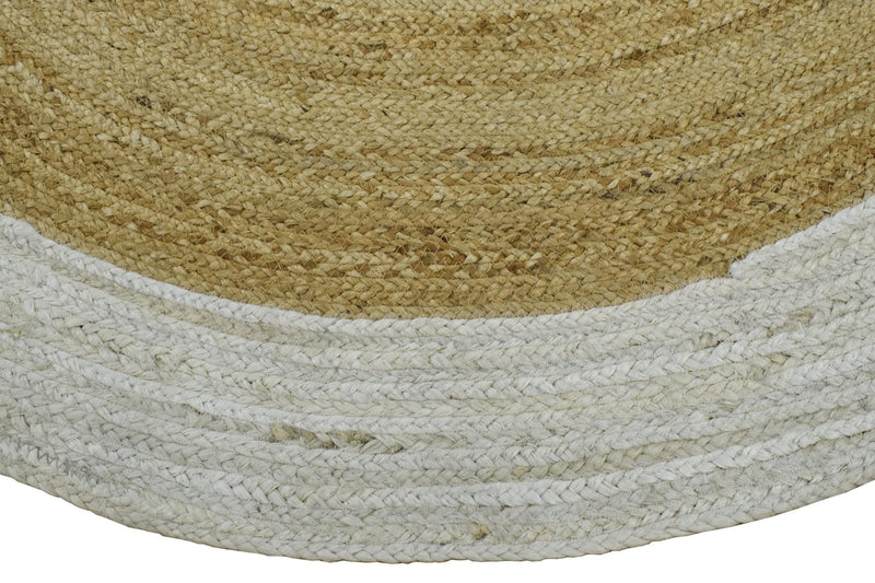 100% ALL NATURAL FIBER HAND BRAIDED BOHO WHITE ROUND JUTE RUG | JR4