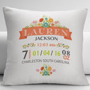 New Born Baby Birth Stats Personalized Decorative Cushion Cover