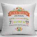 New Born Baby Birth Stats Personalized Decorative Cushion Cover