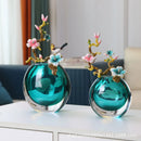 New chinese teal glass vases with enamel small ornaments living room