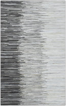 Modern Stripes Gray and Silver Handmade Leather Area Rug