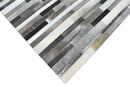 Gray and Silver Handmade 5x8 Stripe Design Leather Area Rug