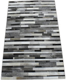 Gray and Silver Handmade 5x8 Stripe Design Leather Area Rug