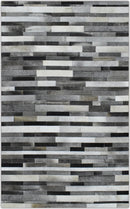 Gray and Silver Handmade 5x8 Stripe Design Leather Area Rug