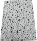 Modern Handmade Ivory and Silver Genuine Leather Area Rug