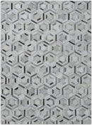 Modern Handmade Ivory and Silver Genuine Leather Area Rug