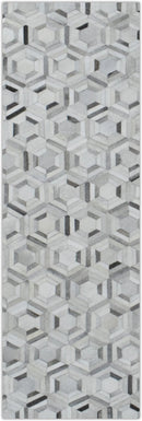 Modern Handmade Ivory and Silver Genuine Leather Area Rug