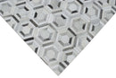 Modern Handmade Ivory and Silver Genuine Leather Area Rug