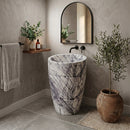 New York Marble Round Pedestal Sink with Banded Detail - 22"x22"x34" - Honed