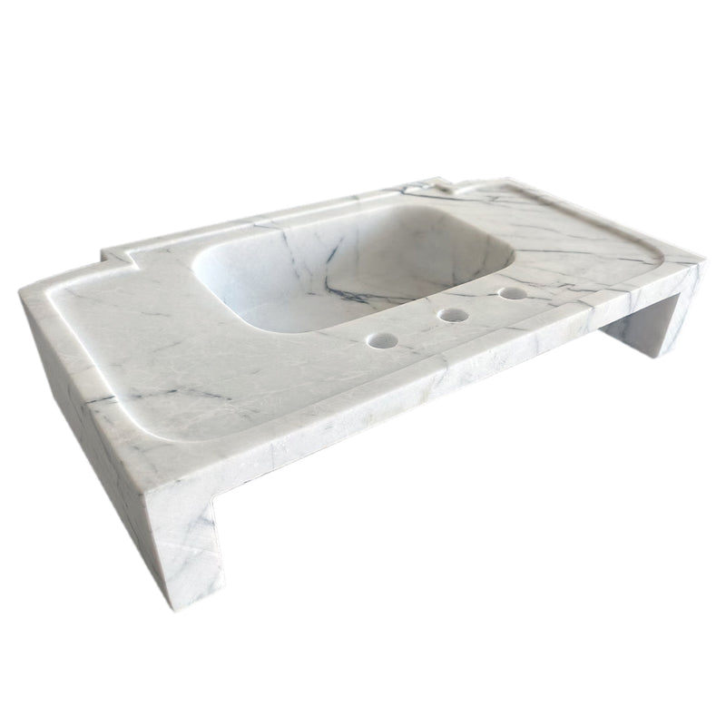 New York White Marble Wall-mount Bathroom Sink Polished (W)18" (L)28" (H)6" back angle view