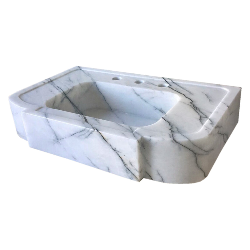 New York White Marble Wall-mount Bathroom Sink Polished (W)18" (L)28" (H)6" angle view