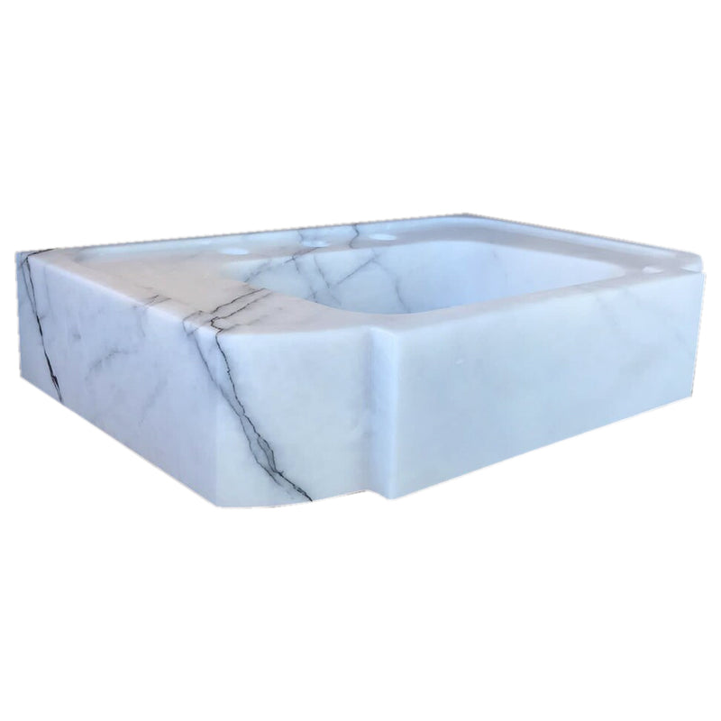 New York White Marble Wall-mount Bathroom Sink Polished (W)18" (L)28" (H)6" profile view