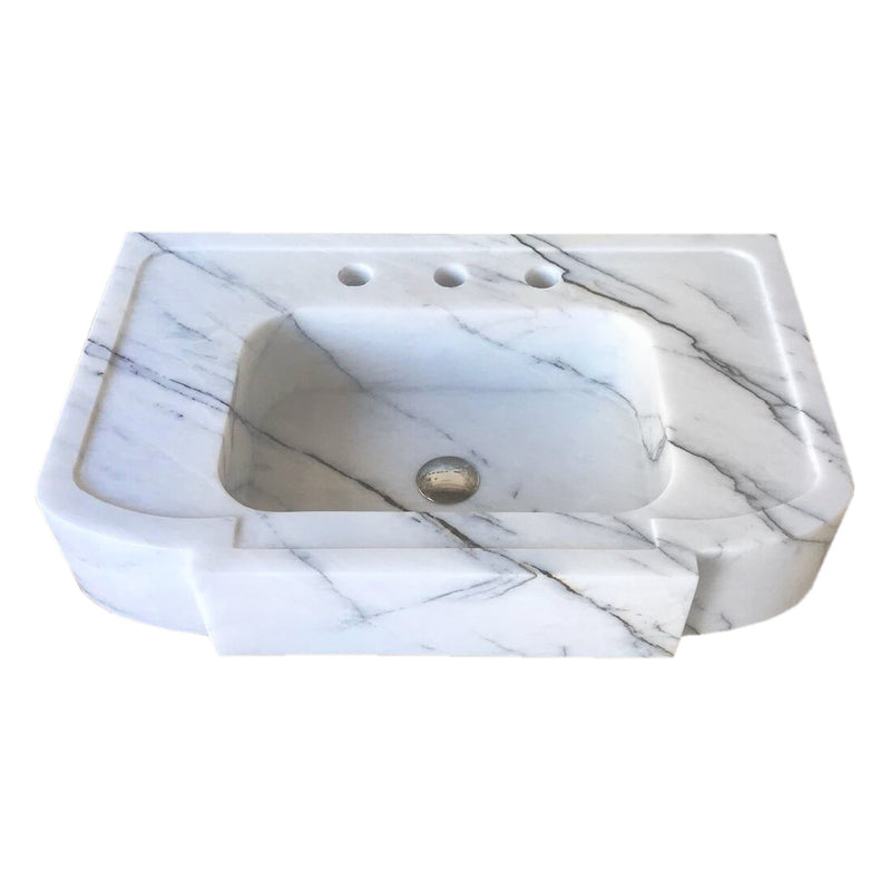 New York White Marble Wall-mount Bathroom Sink Polished (W)18" (L)28" (H)6" top angle view