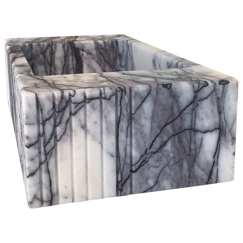 New York Marble Wall-mount Bathroom Sink Fluted Front (W)12" (W)20" (H)5" side view