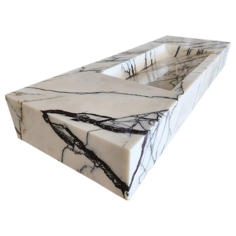 New York Marble Wall-mount Bathroom Sink Hidden Drain Polished (W)16" (W)43" (H)6" profile view