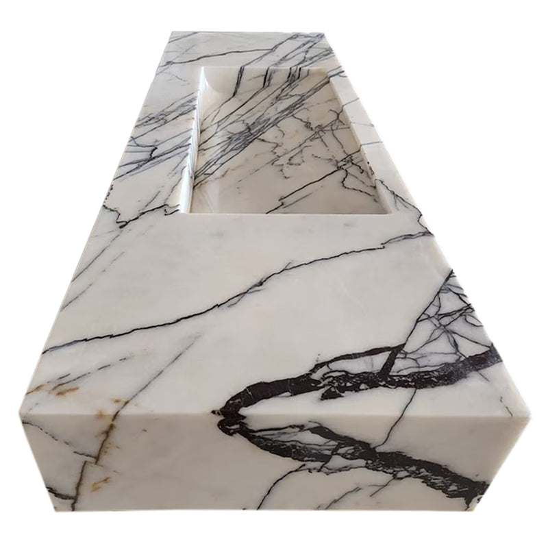 New York Marble Wall-mount Bathroom Sink Hidden Drain Polished (W)16" (W)33" (H)6" side view