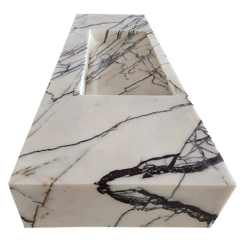 New York Marble Wall-mount Bathroom Sink Hidden Drain Polished (W)16" (W)43" (H)6" side view