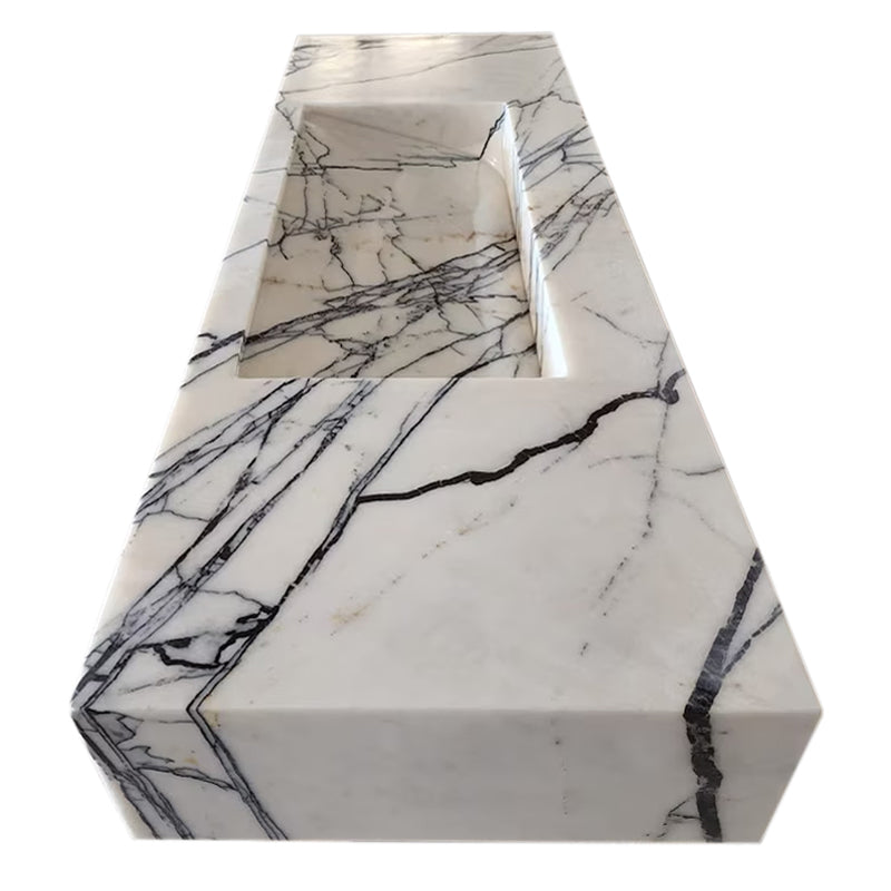 New York Marble Wall-mount Bathroom Sink Hidden Drain Polished (W)16" (W)33" (H)6" side view